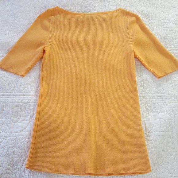 Ann Taylor Sweater M Orange Ribbed 3/4 Sleeves - Picture 3 of 4
